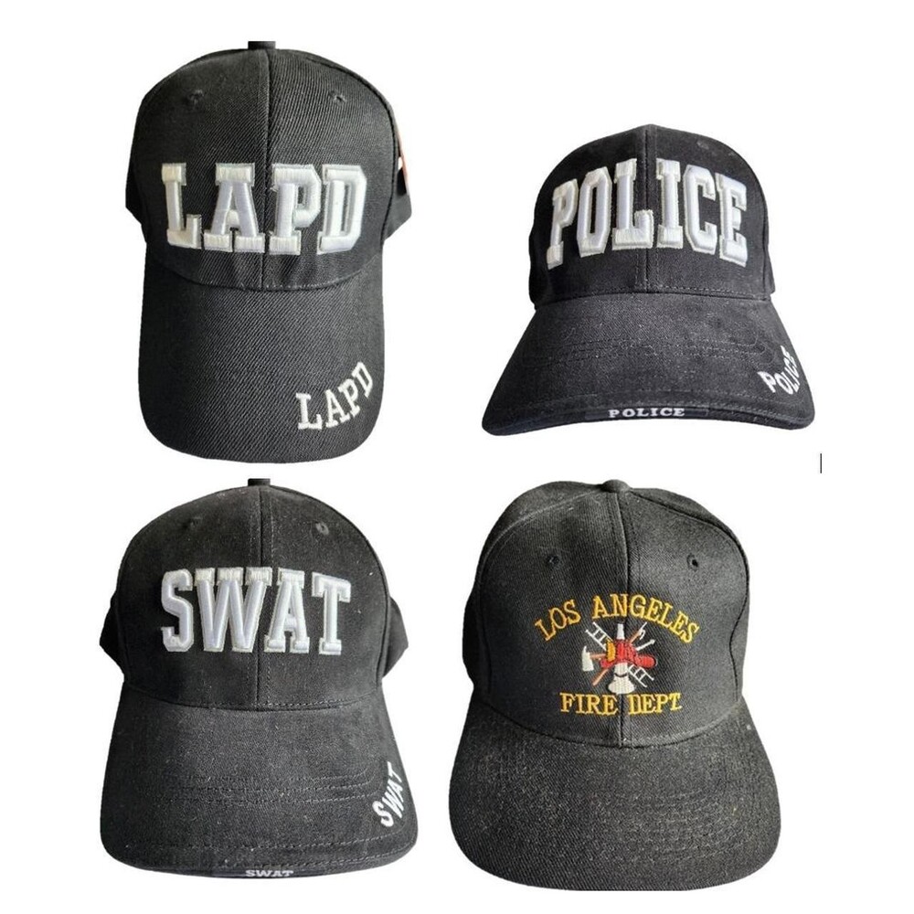 Vintage Law Enforcement Hat Lot — LAPD, LAFD, Police, SWAT — 4 Cap Bundle